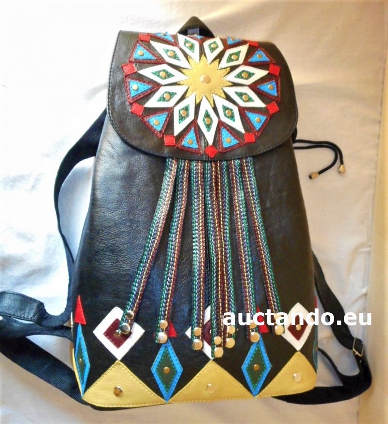 Damen Echt Leder Rucksack Backpack Neu Schwarz Gelb Einzelstück